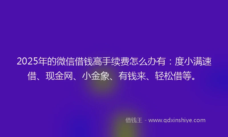 2025年的微信借钱高手续费怎么办有：度小满速借、现金网、小金象、有钱来、轻松借等。