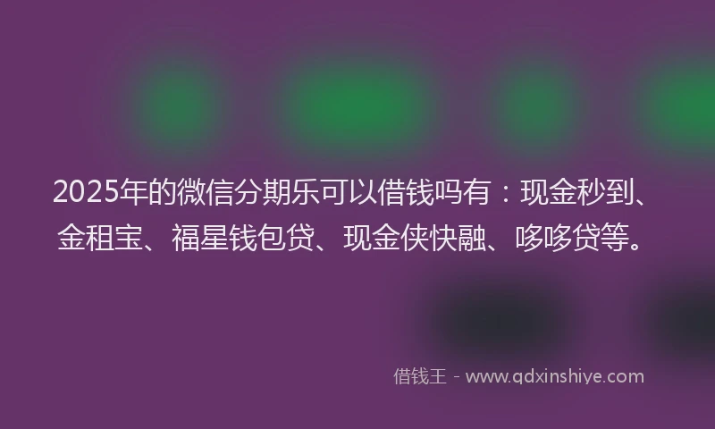 2025年的微信分期乐可以借钱吗有：现金秒到、金租宝、福星钱包贷、现金侠快融、哆哆贷等。