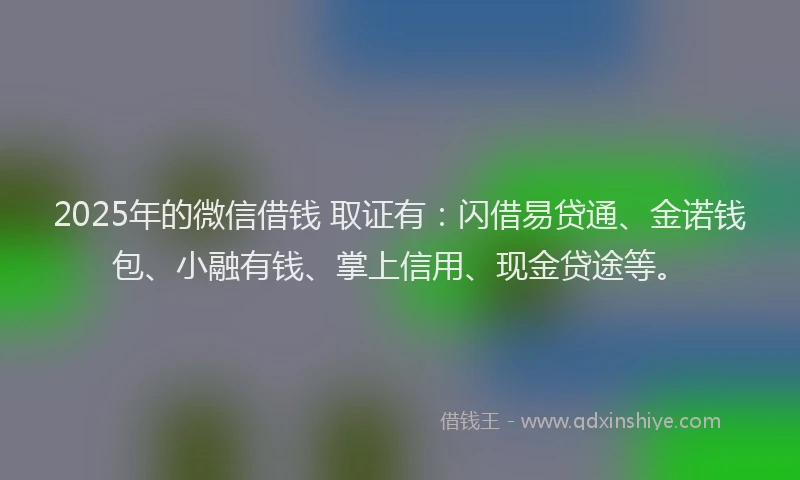 2025年的微信借钱 取证有：闪借易贷通、金诺钱包、小融有钱、掌上信用、现金贷途等。