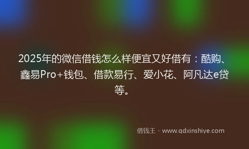 2025年的微信借钱怎么样便宜又好借有：酷购、鑫易Pro+钱包、借款易行、爱小花、阿凡达e贷等。