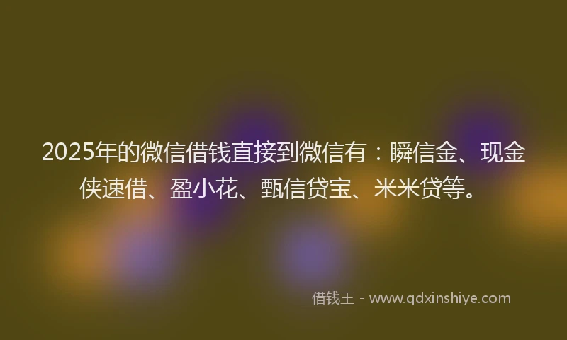 2025年的微信借钱直接到微信有：瞬信金、现金侠速借、盈小花、甄信贷宝、米米贷等。