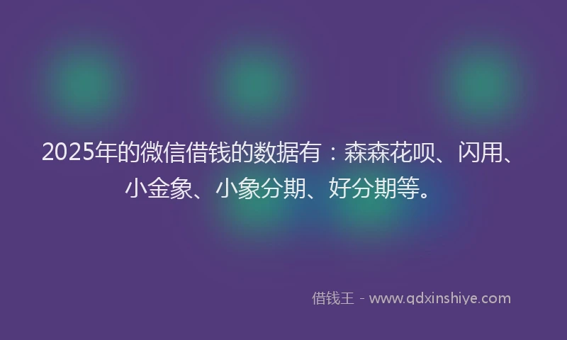 2025年的微信借钱的数据有：森森花呗、闪用、小金象、小象分期、好分期等。