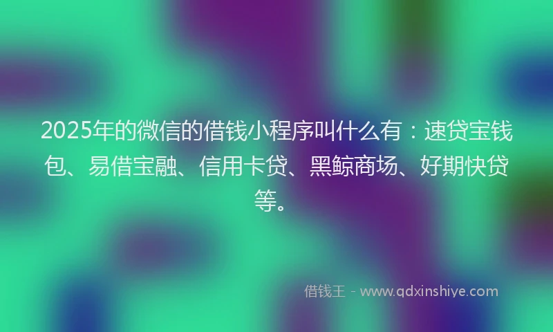 2025年的微信的借钱小程序叫什么有：速贷宝钱包、易借宝融、信用卡贷、黑鲸商场、好期快贷等。