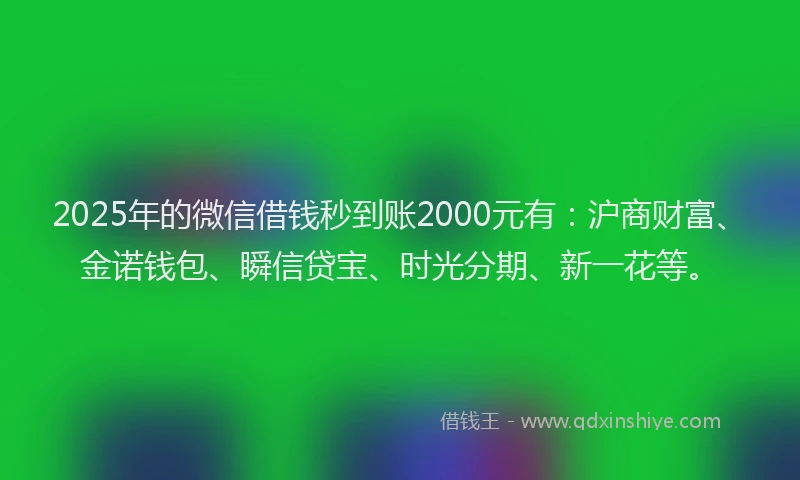 2025年的微信借钱秒到账2000元有：沪商财富、金诺钱包、瞬信贷宝、时光分期、新一花等。
