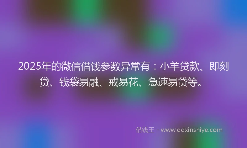 2025年的微信借钱参数异常有：小羊贷款、即刻贷、钱袋易融、戒易花、急速易贷等。