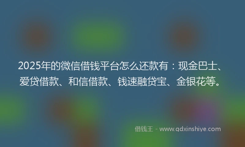 2025年的微信借钱平台怎么还款有：现金巴士、爱贷借款、和信借款、钱速融贷宝、金银花等。