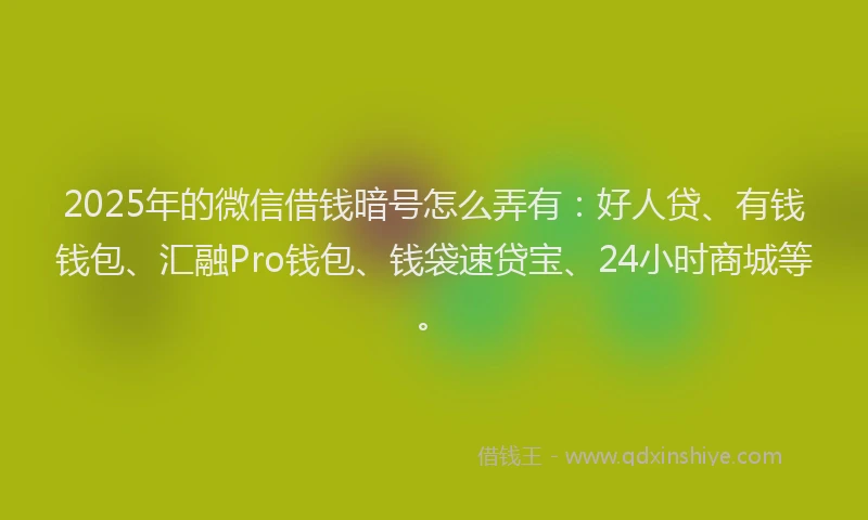 2025年的微信借钱暗号怎么弄有：好人贷、有钱钱包、汇融Pro钱包、钱袋速贷宝、24小时商城等。