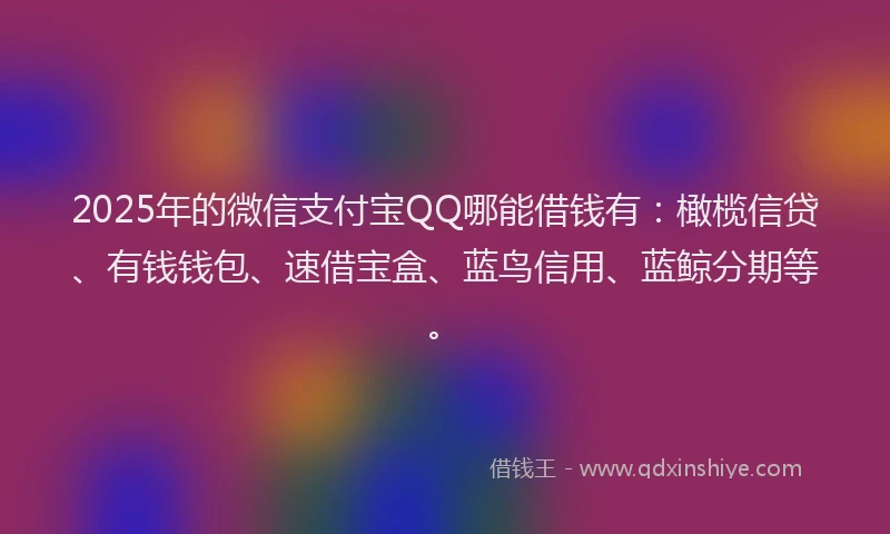 2025年的微信支付宝QQ哪能借钱有：橄榄信贷、有钱钱包、速借宝盒、蓝鸟信用、蓝鲸分期等。