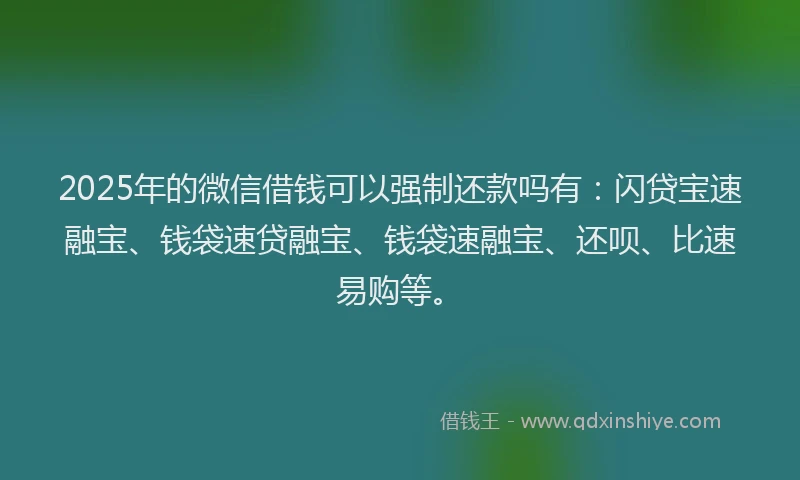 2025年的微信借钱可以强制还款吗有：闪贷宝速融宝、钱袋速贷融宝、钱袋速融宝、还呗、比速易购等。