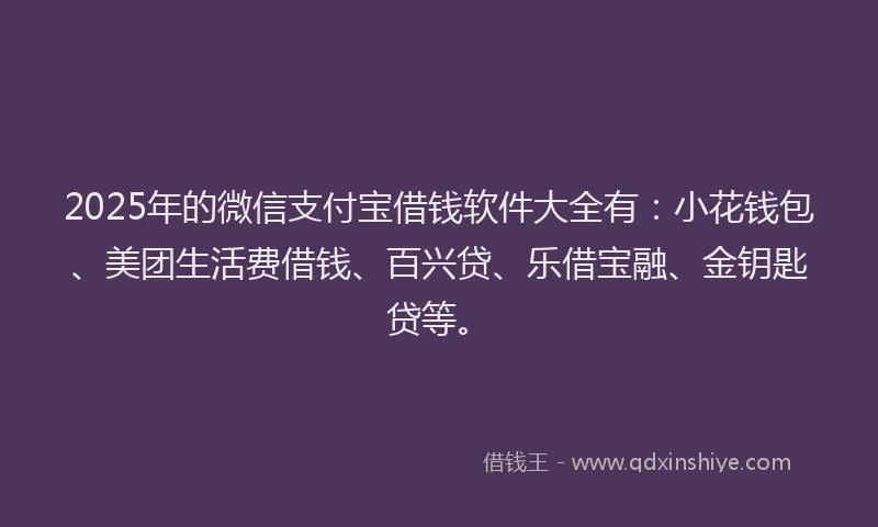 2025年的微信支付宝借钱软件大全有：小花钱包、美团生活费借钱、百兴贷、乐借宝融、金钥匙贷等。