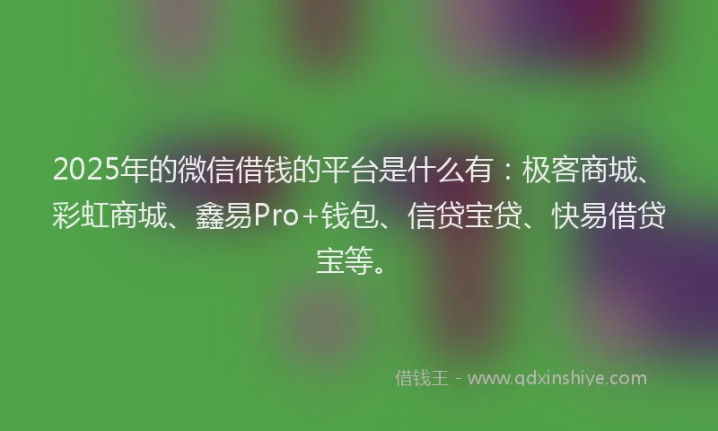2025年的微信借钱的平台是什么有：极客商城、彩虹商城、鑫易Pro+钱包、信贷宝贷、快易借贷宝等。