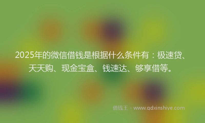2025年的微信借钱是根据什么条件有：极速贷、天天购、现金宝盒、钱速达、够享借等。