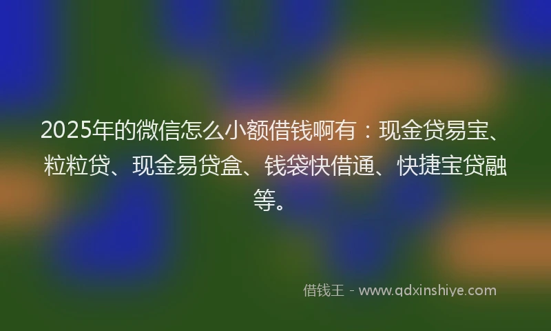 2025年的微信怎么小额借钱啊有：现金贷易宝、粒粒贷、现金易贷盒、钱袋快借通、快捷宝贷融等。