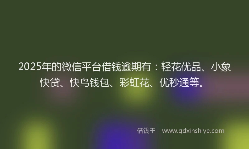 2025年的微信平台借钱逾期有：轻花优品、小象快贷、快鸟钱包、彩虹花、优秒通等。