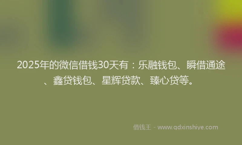 2025年的微信借钱30天有：乐融钱包、瞬借通途、鑫贷钱包、星辉贷款、臻心贷等。
