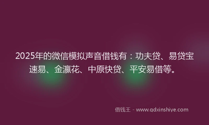 2025年的微信模拟声音借钱有：功夫贷、易贷宝速易、金瀛花、中原快贷、平安易借等。