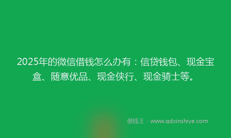 2025年的微信借钱怎么办有：信贷钱包、现金宝盒、随意优品、现金侠行、现金骑士等。