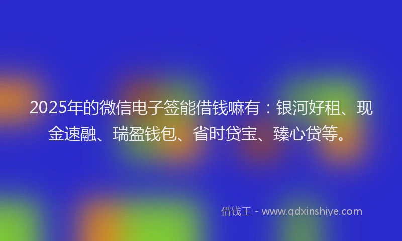 2025年的微信电子签能借钱嘛有：银河好租、现金速融、瑞盈钱包、省时贷宝、臻心贷等。