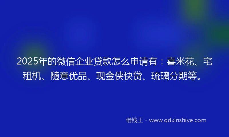 2025年的微信企业贷款怎么申请有：喜米花、宅租机、随意优品、现金侠快贷、琉璃分期等。