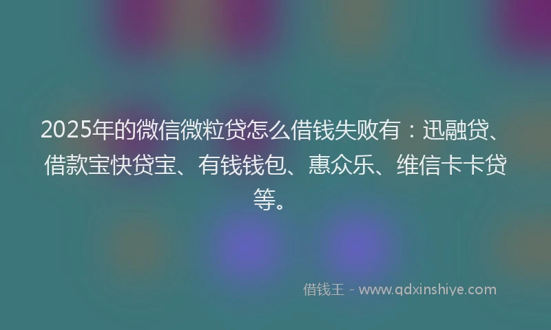 2025年的微信微粒贷怎么借钱失败有：迅融贷、借款宝快贷宝、有钱钱包、惠众乐、维信卡卡贷等。