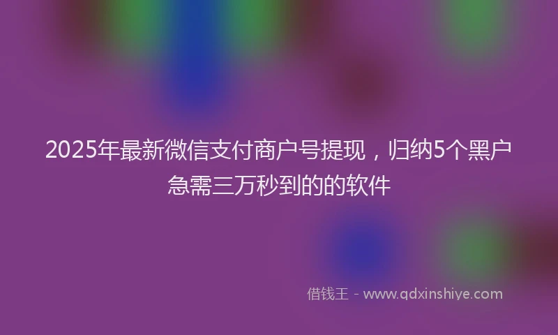 2025年最新微信支付商户号提现，归纳5个黑户急需三万秒到的的软件