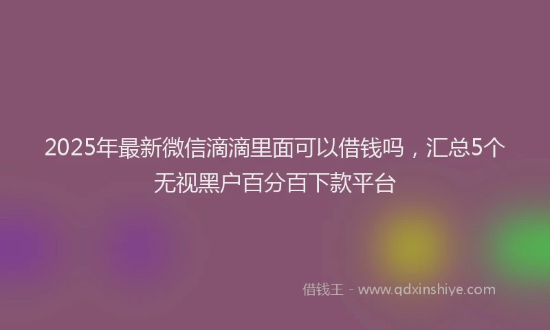2025年最新微信滴滴里面可以借钱吗，汇总5个无视黑户百分百下款平台