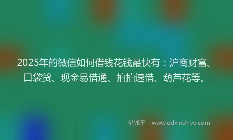 2025年的微信如何借钱花钱最快有：沪商财富、口袋贷、现金易借通、拍拍速借、葫芦花等。