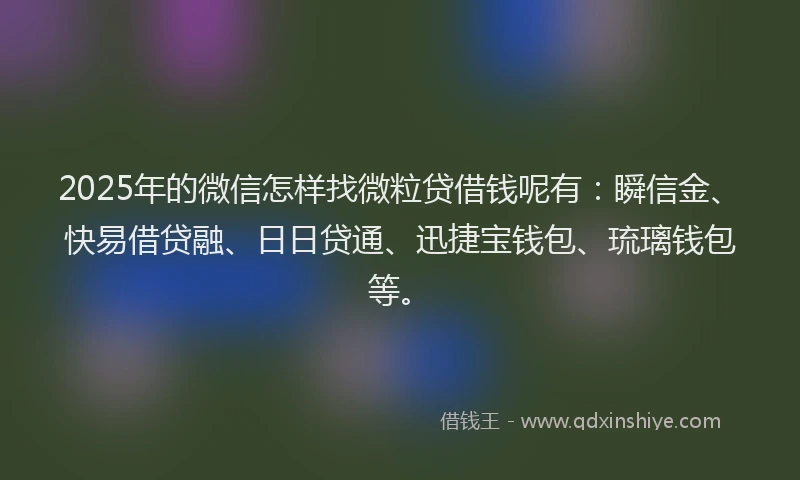 2025年的微信怎样找微粒贷借钱呢有：瞬信金、快易借贷融、日日贷通、迅捷宝钱包、琉璃钱包等。
