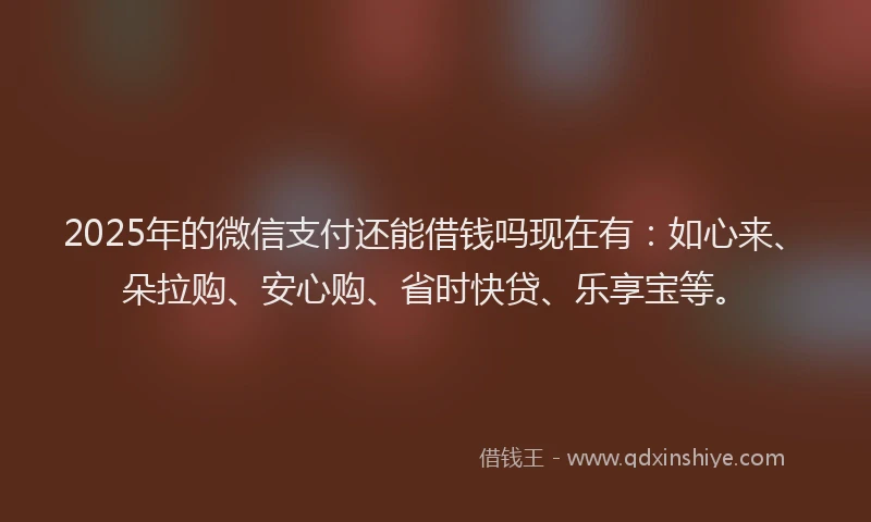 2025年的微信支付还能借钱吗现在有：如心来、朵拉购、安心购、省时快贷、乐享宝等。