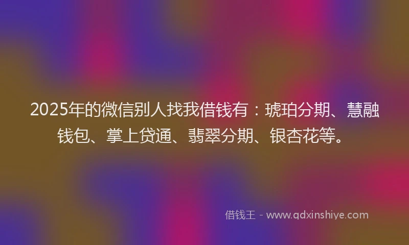 2025年的微信别人找我借钱有：琥珀分期、慧融钱包、掌上贷通、翡翠分期、银杏花等。
