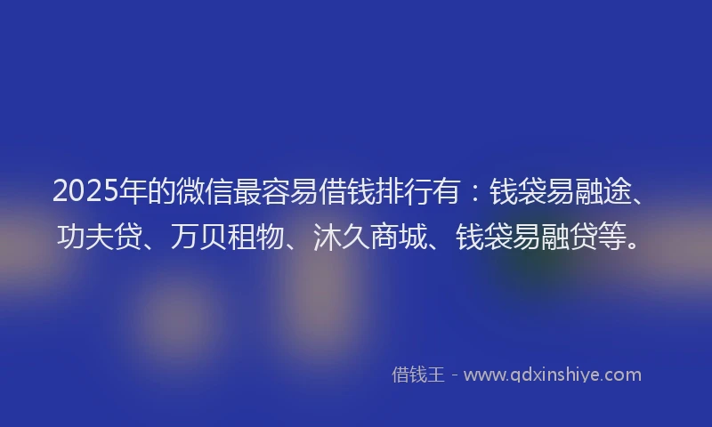 2025年的微信最容易借钱排行有：钱袋易融途、功夫贷、万贝租物、沐久商城、钱袋易融贷等。