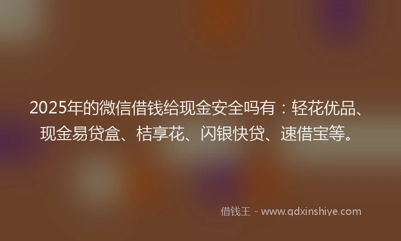 2025年的微信借钱给现金安全吗有：轻花优品、现金易贷盒、桔享花、闪银快贷、速借宝等。