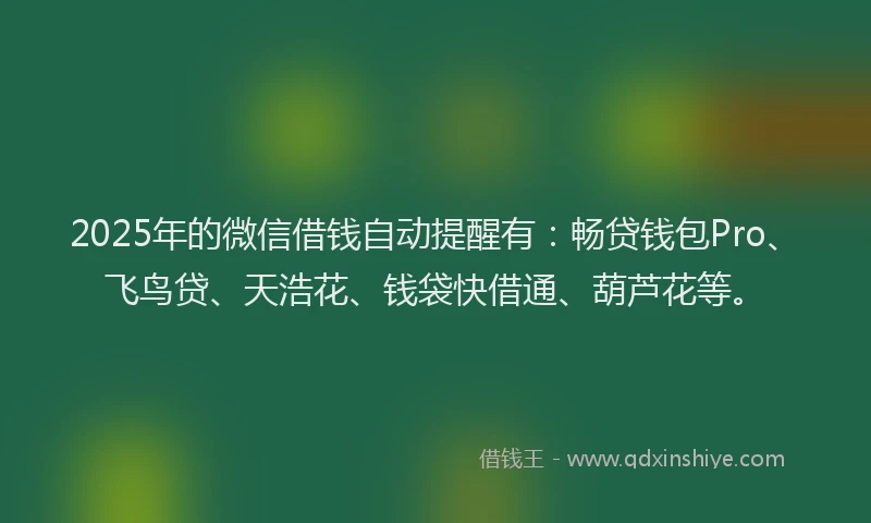 2025年的微信借钱自动提醒有：畅贷钱包Pro、飞鸟贷、天浩花、钱袋快借通、葫芦花等。