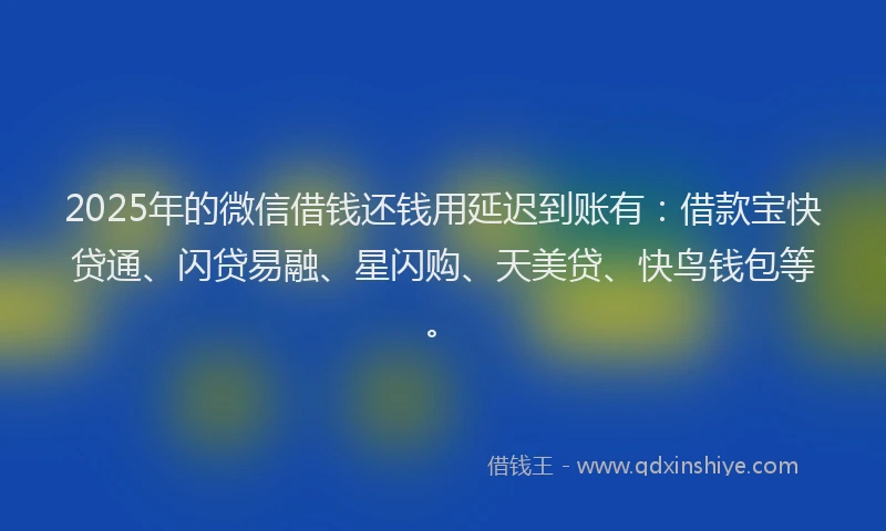 2025年的微信借钱还钱用延迟到账有：借款宝快贷通、闪贷易融、星闪购、天美贷、快鸟钱包等。