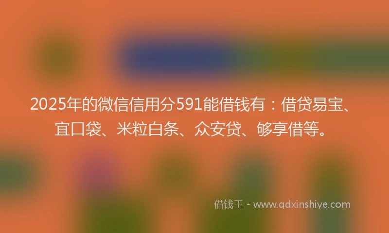 2025年的微信信用分591能借钱有：借贷易宝、宜口袋、米粒白条、众安贷、够享借等。