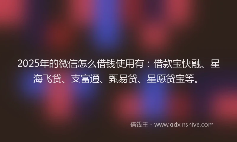 2025年的微信怎么借钱使用有：借款宝快融、星海飞贷、支富通、甄易贷、星愿贷宝等。