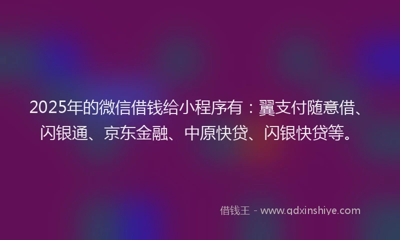 2025年的微信借钱给小程序有：翼支付随意借、闪银通、京东金融、中原快贷、闪银快贷等。
