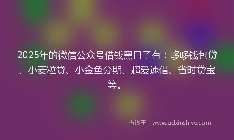2025年的微信公众号借钱黑口子有：哆哆钱包贷、小麦粒贷、小金鱼分期、超爱速借、省时贷宝等。