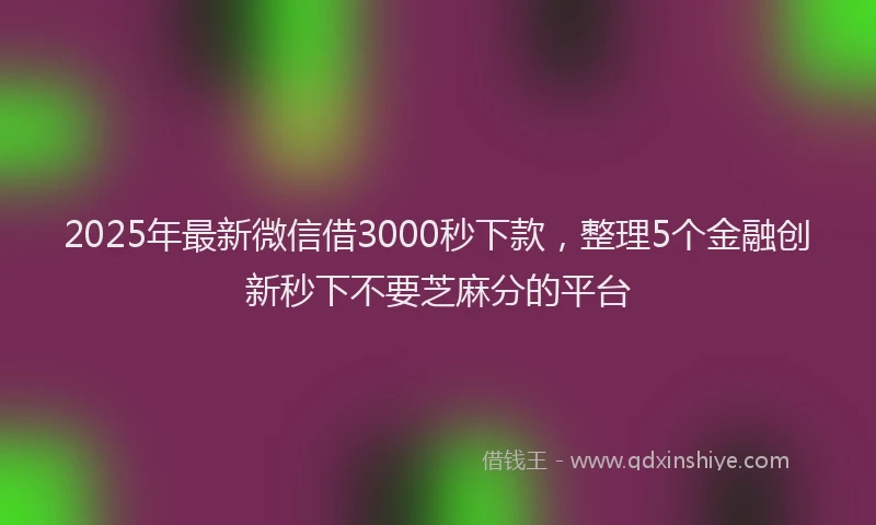 2025年最新微信借3000秒下款，整理5个金融创新秒下不要芝麻分的平台