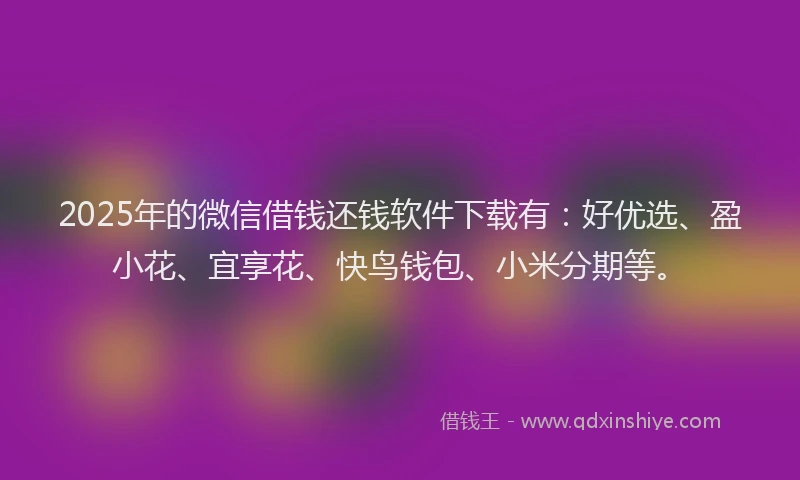 2025年的微信借钱还钱软件下载有：好优选、盈小花、宜享花、快鸟钱包、小米分期等。