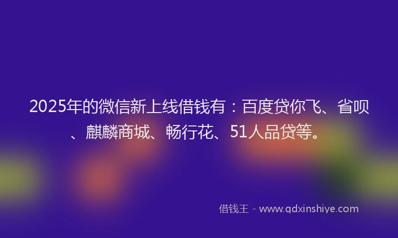 2025年的微信新上线借钱有：百度贷你飞、省呗、麒麟商城、畅行花、51人品贷等。