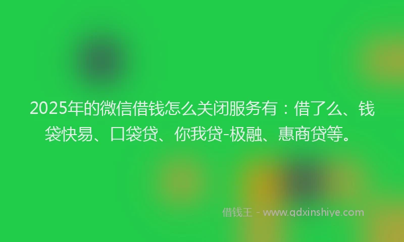 2025年的微信借钱怎么关闭服务有：借了么、钱袋快易、口袋贷、你我贷-极融、惠商贷等。