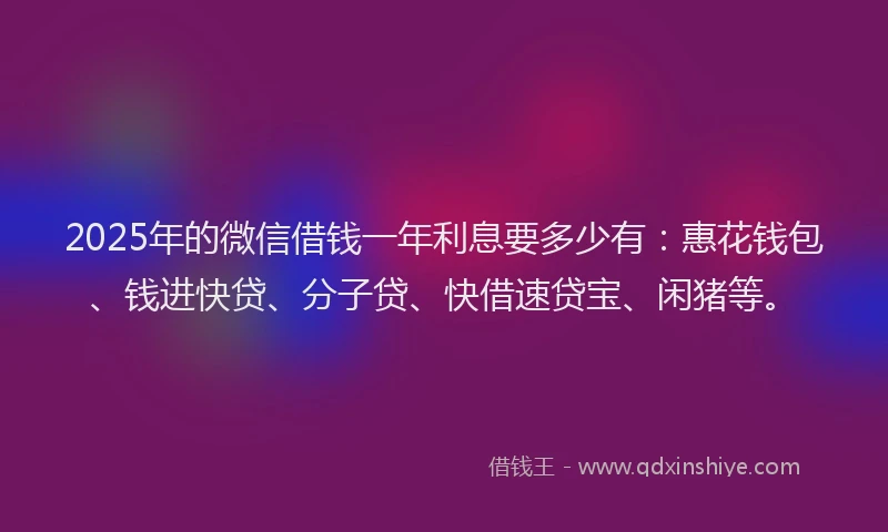 2025年的微信借钱一年利息要多少有：惠花钱包、钱进快贷、分子贷、快借速贷宝、闲猪等。