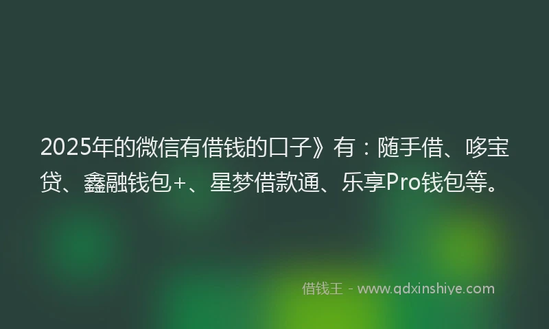 2025年的微信有借钱的口子》有：随手借、哆宝贷、鑫融钱包+、星梦借款通、乐享Pro钱包等。