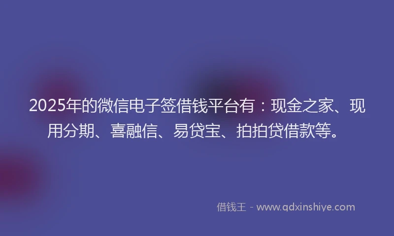 2025年的微信电子签借钱平台有：现金之家、现用分期、喜融信、易贷宝、拍拍贷借款等。
