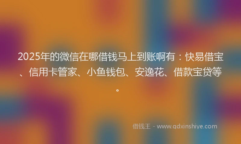 2025年的微信在哪借钱马上到账啊有：快易借宝、信用卡管家、小鱼钱包、安逸花、借款宝贷等。
