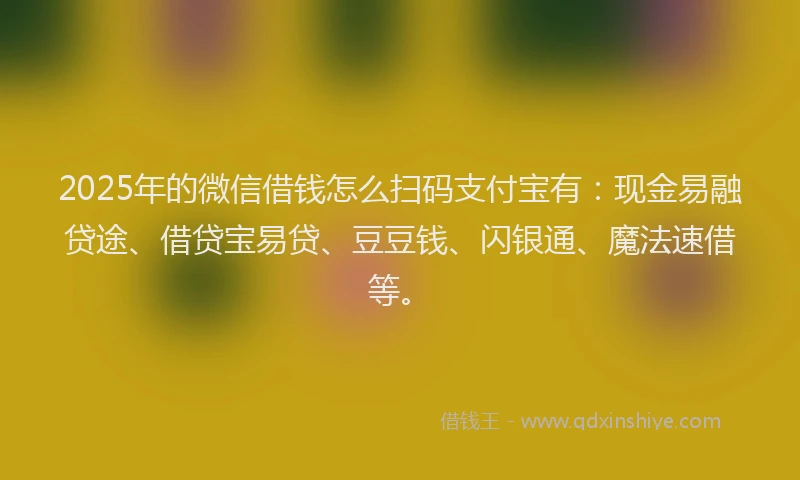 2025年的微信借钱怎么扫码支付宝有：现金易融贷途、借贷宝易贷、豆豆钱、闪银通、魔法速借等。
