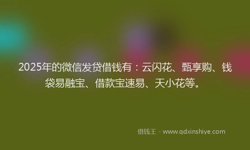 2025年的微信发贷借钱有：云闪花、甄享购、钱袋易融宝、借款宝速易、天小花等。