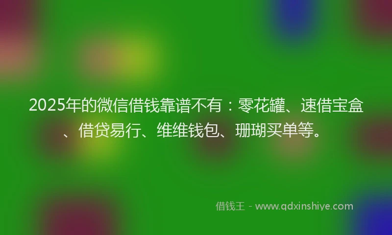2025年的微信借钱靠谱不有：零花罐、速借宝盒、借贷易行、维维钱包、珊瑚买单等。