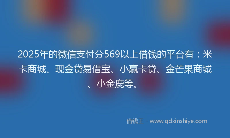 2025年的微信支付分569以上借钱的平台有：米卡商城、现金贷易借宝、小赢卡贷、金芒果商城、小金鹿等。